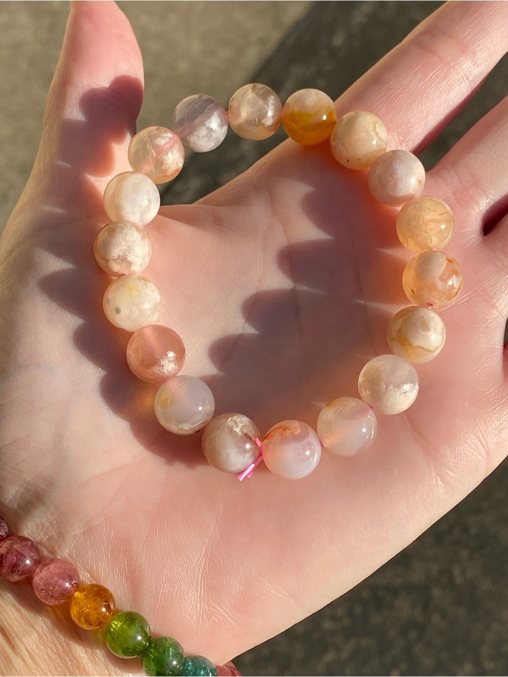 Natural Flower Agate Stretch Bracelet – 11.1mm Beads